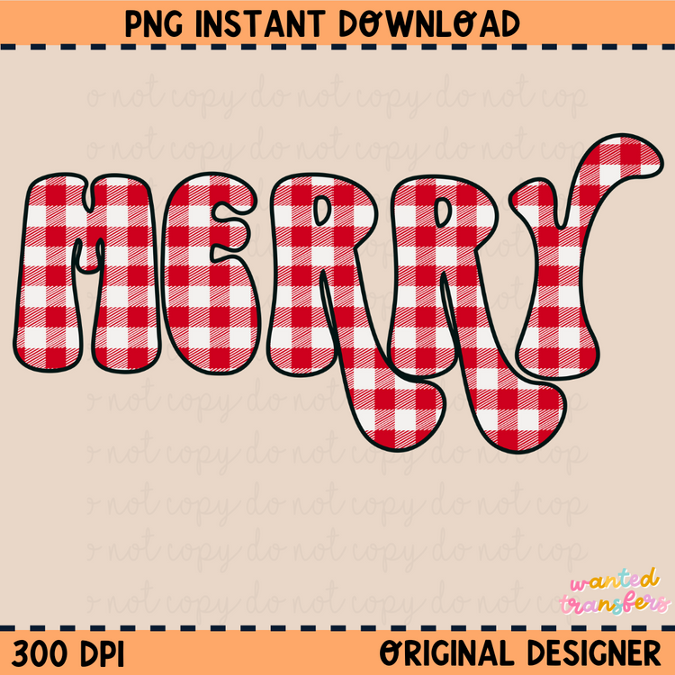 Plaid Merry Christmas PNG Digital Download