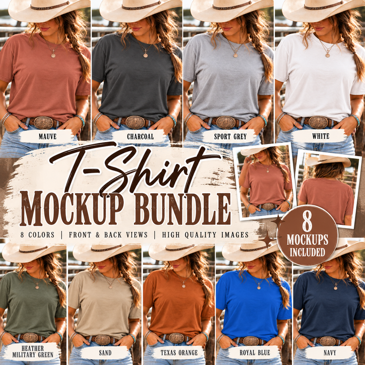 Western Gildan Tshirt Mockup Bundle - Gildan 64000