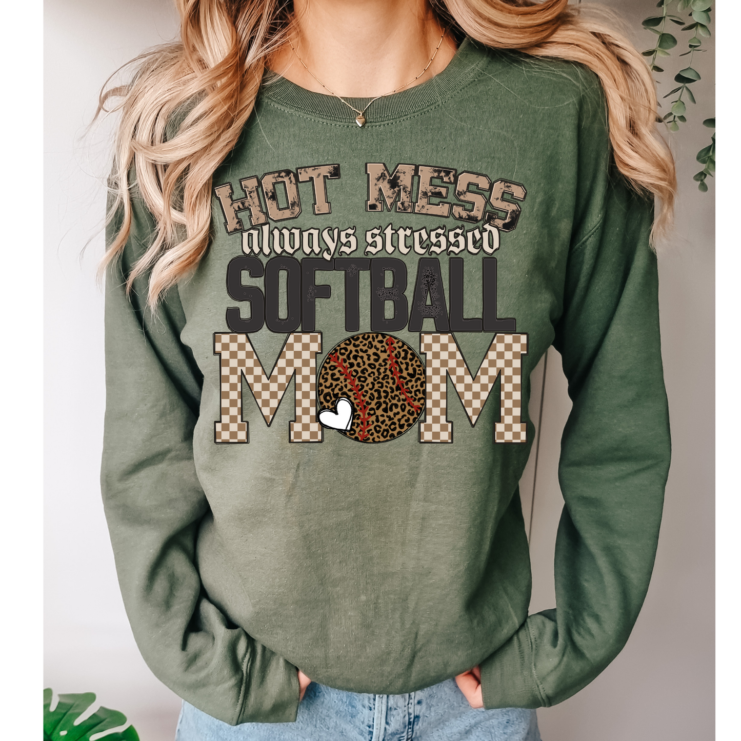 Hot Mess Always Stressed Softball Mom Leopard DTF Transfer