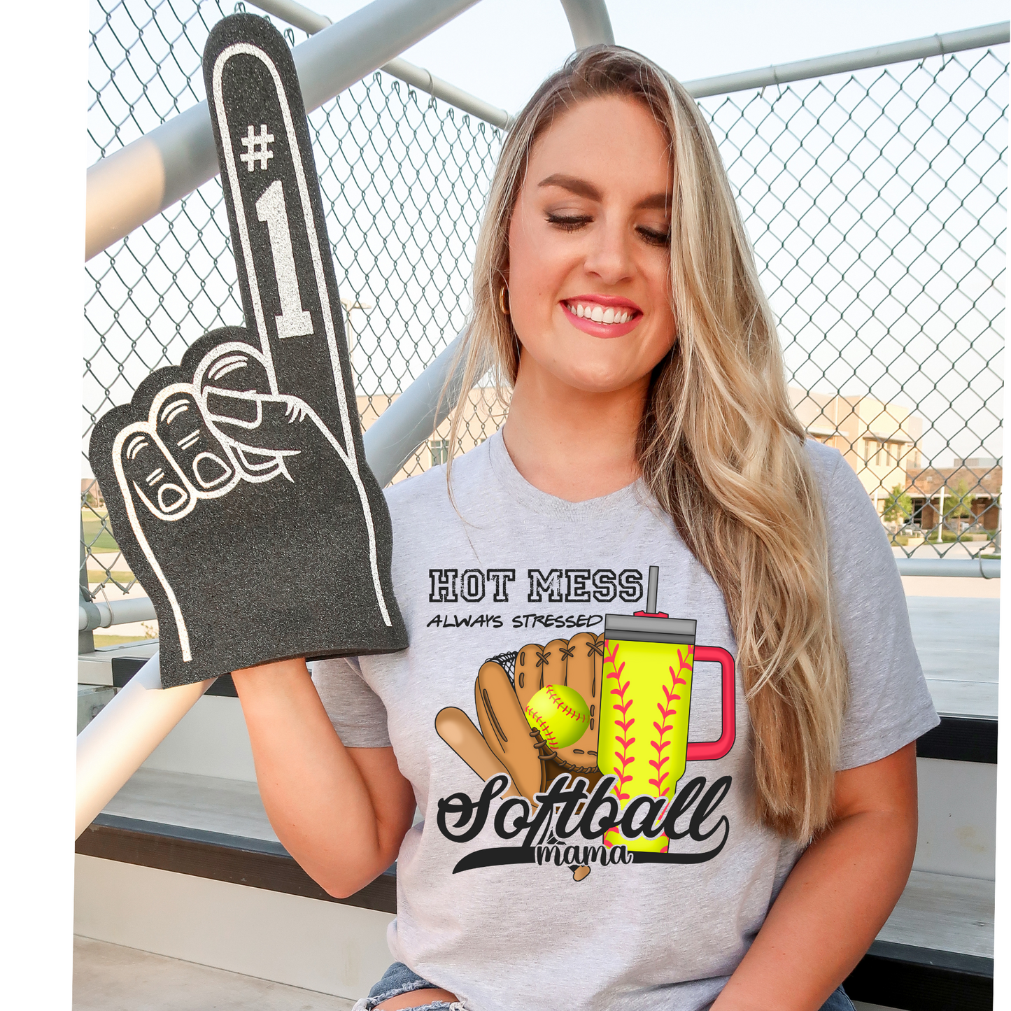 Hot Mess Softball Mama Black Text DTF Transfer