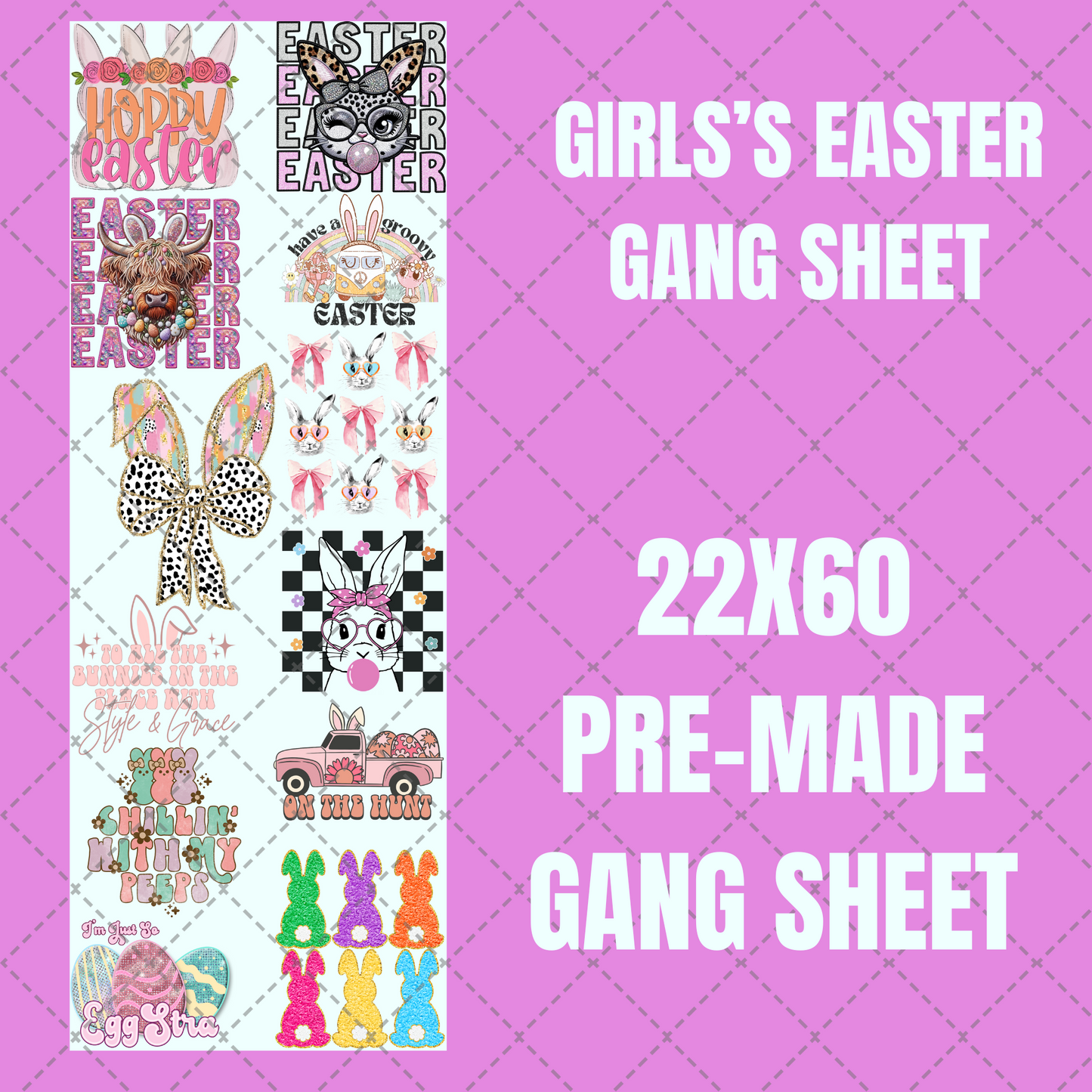 Girl's Easter Premade Gang Sheet 22"x60"