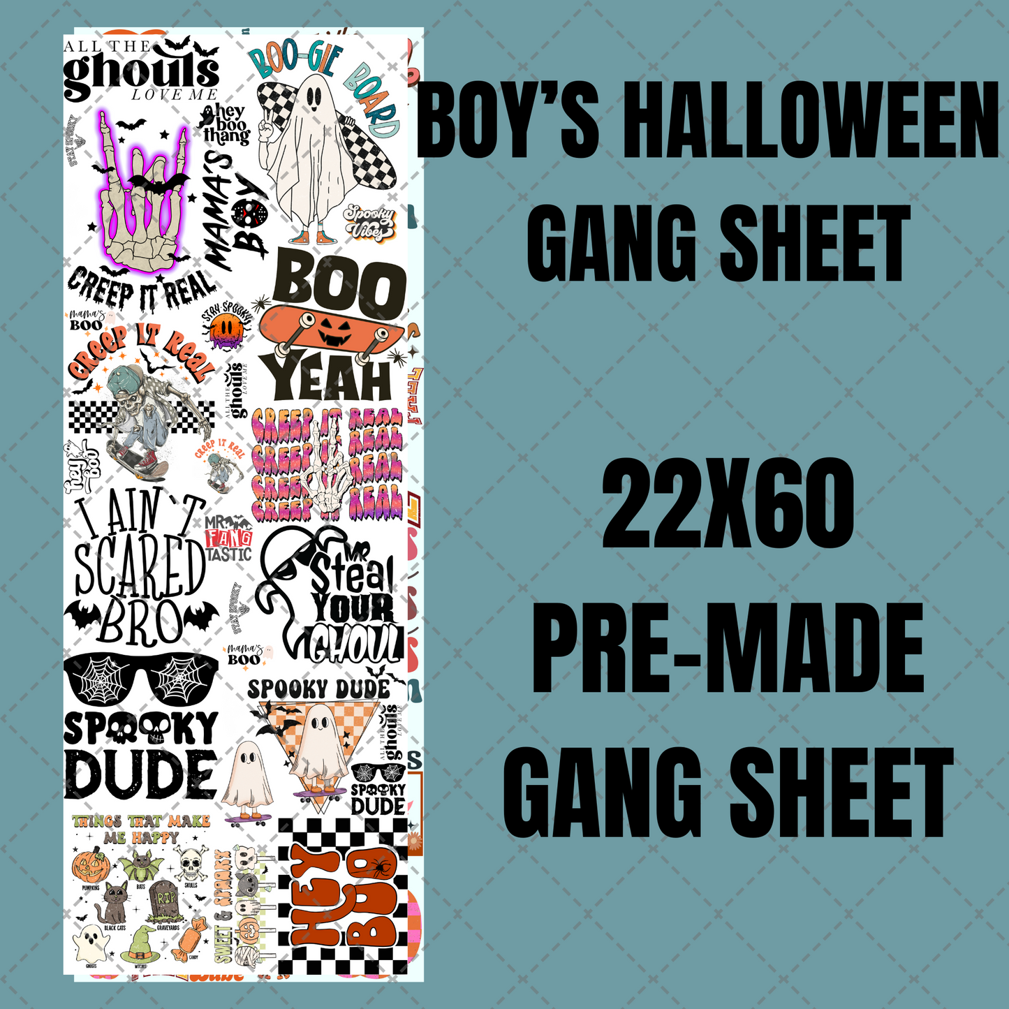Boy's Halloween Premade Gang Sheet 22"x60"