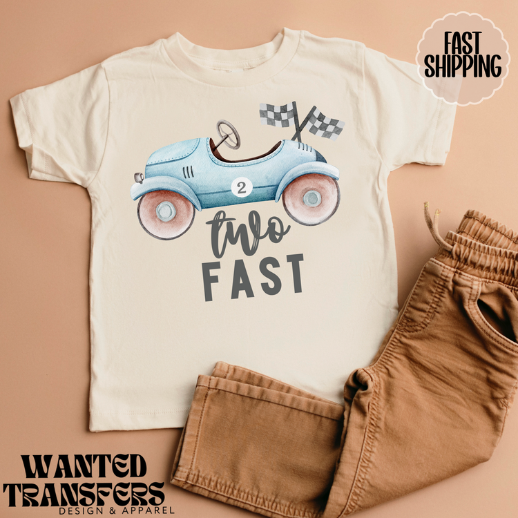 Two Fast Birthday, Race Car Themed Birthday Tee, Trendy Birthday Dude, Fast, Racing, Watercolor Car, Race Track, Two Fast