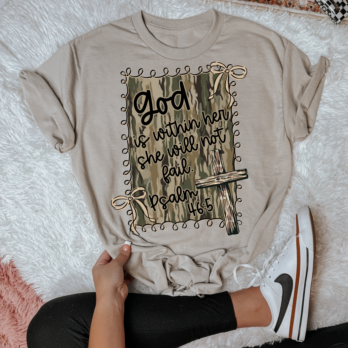 God is Within Her Camo Faith Clear Film Screen Print Transfer