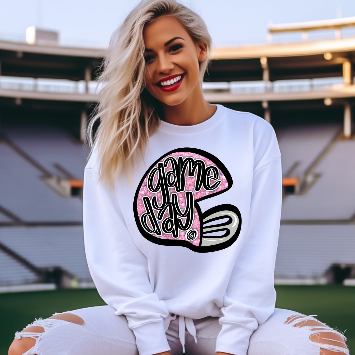 Game Day Football Helmet Pink Sparkles DTF Transfer