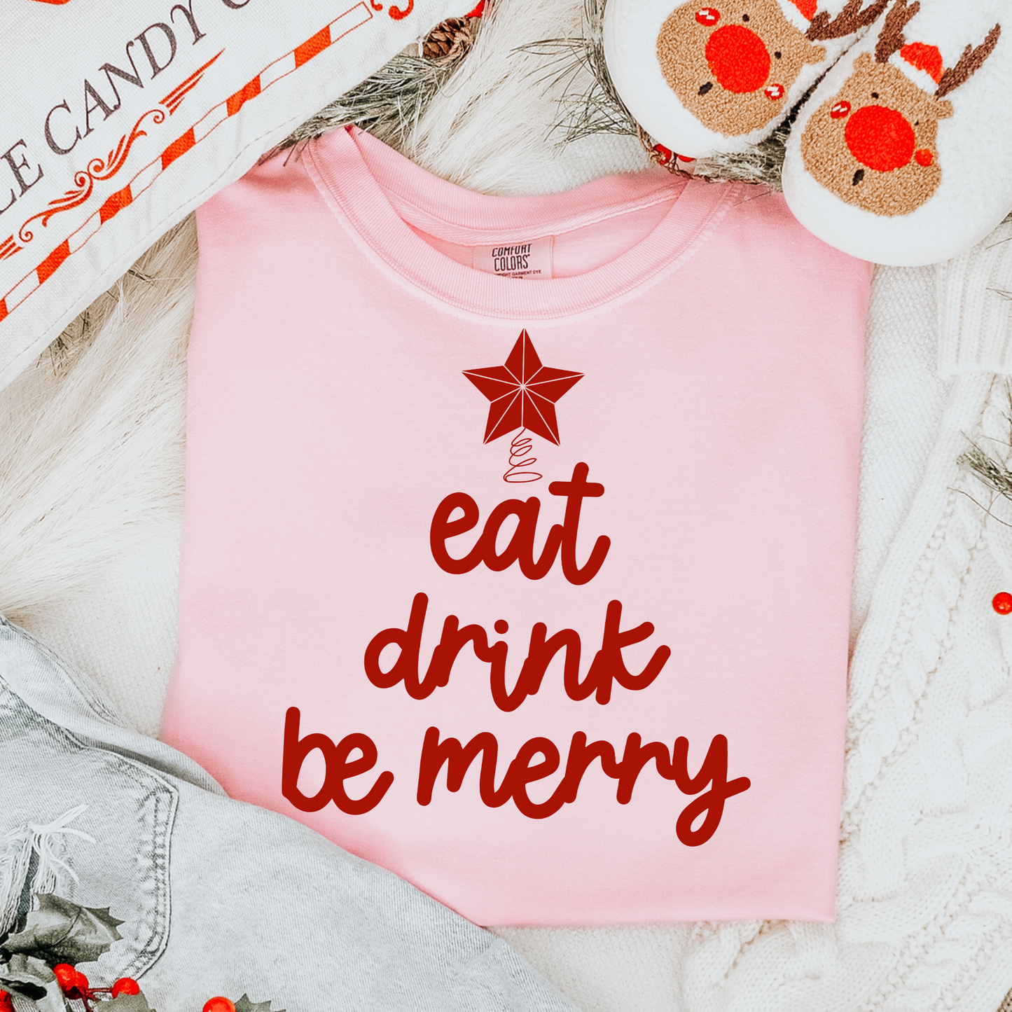 Eat Drink Be Merry Red Christmas DTF Transfer