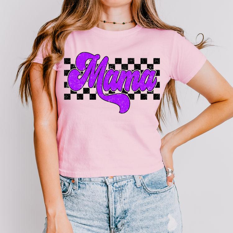 Purple Glitter Checkered Mama DTF Transfer