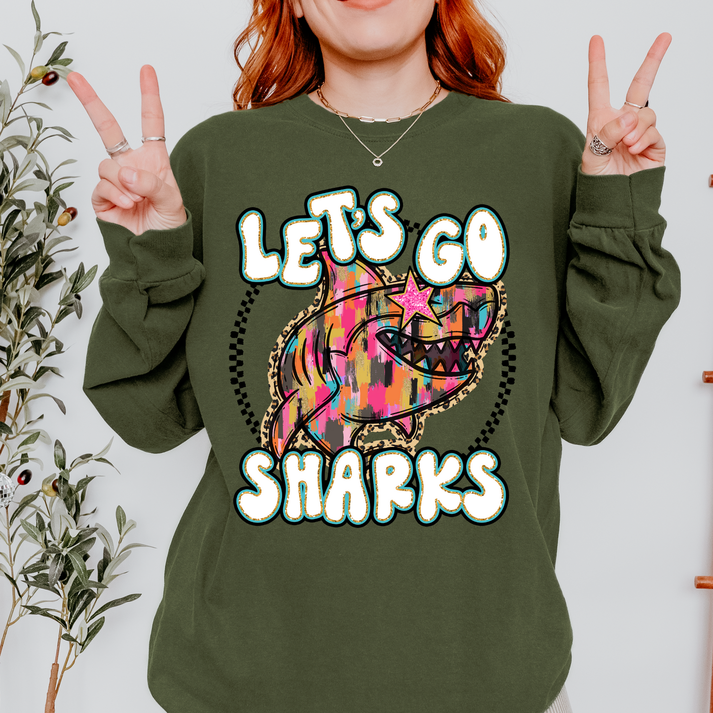 Let's Go Sharks Brushstroke School Spirit DTF Transfer