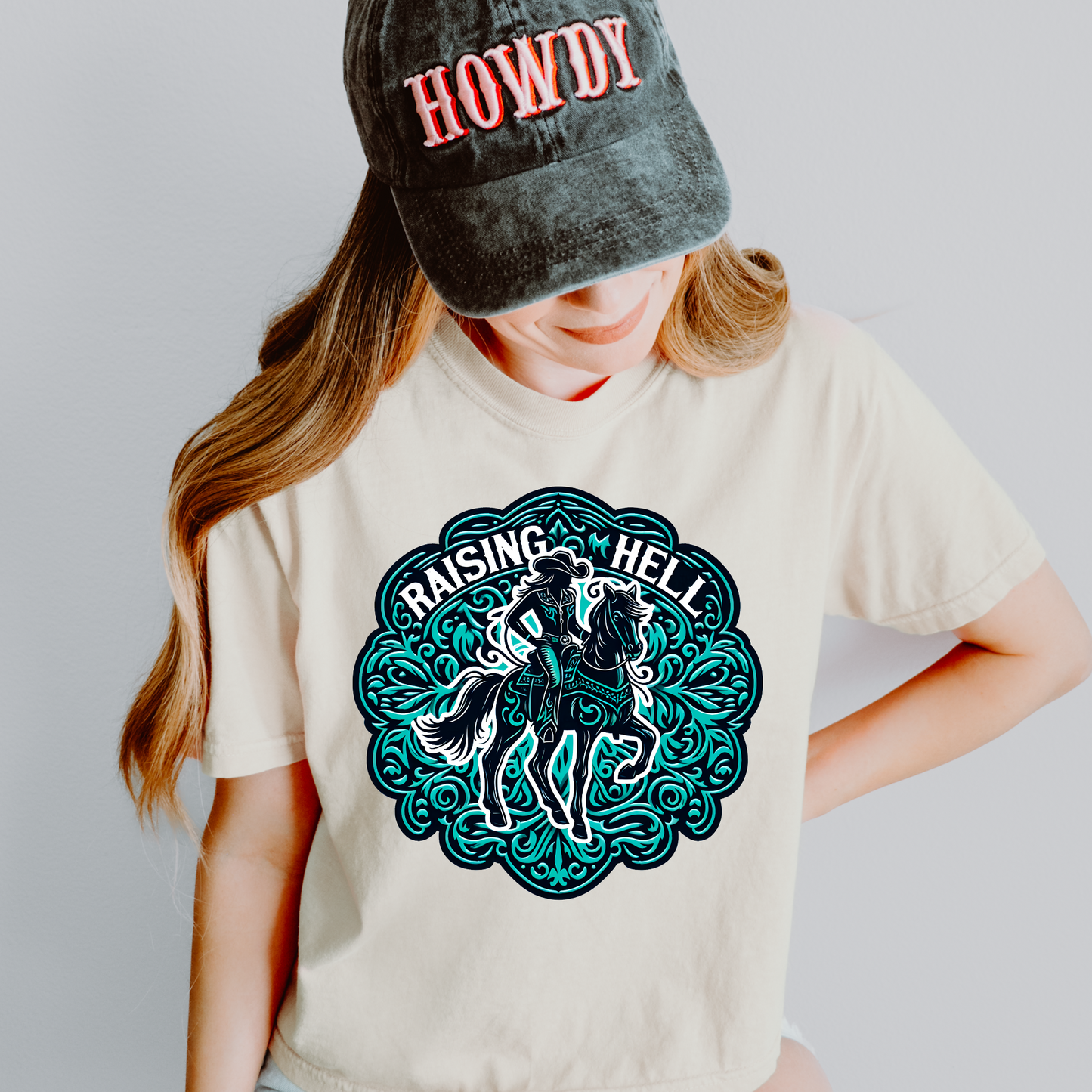 Raising Hell Faux Leather Patch Western DTF Transfer