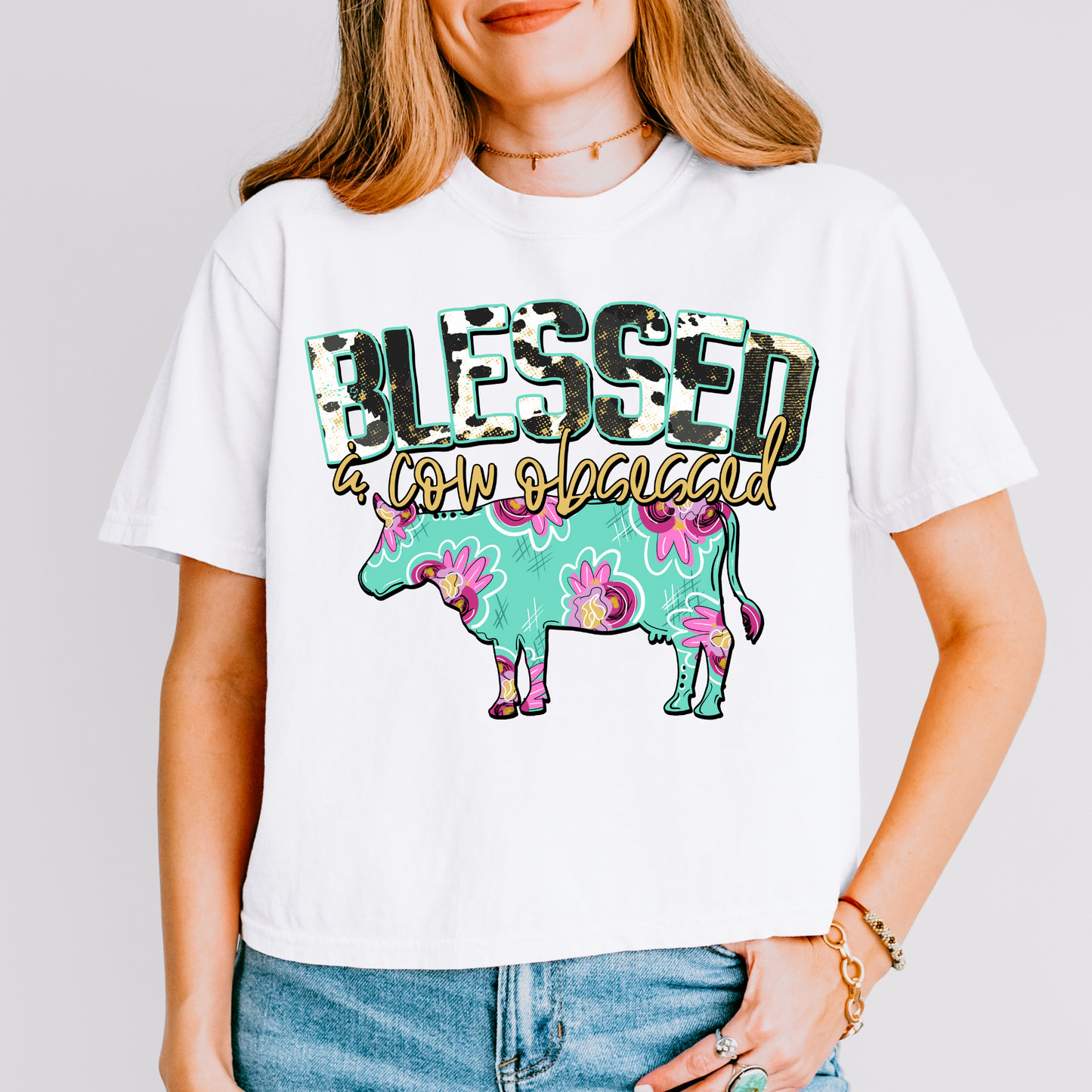 Blessed & Cow Obsessed Western DTF Transfer