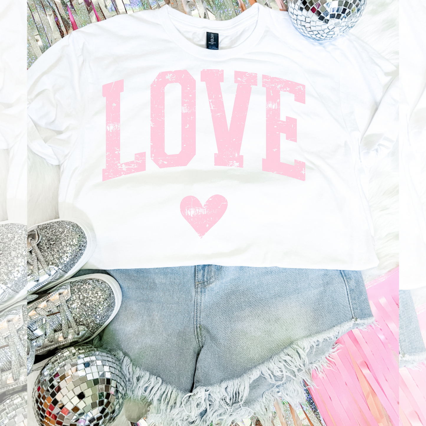 Love Light Pink Distressed Valentines DTF Transfer