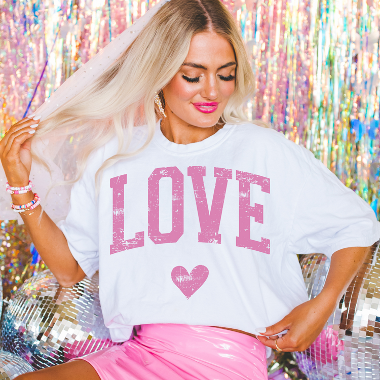 Love Dark Pink Distressed Valentines DTF Transfer