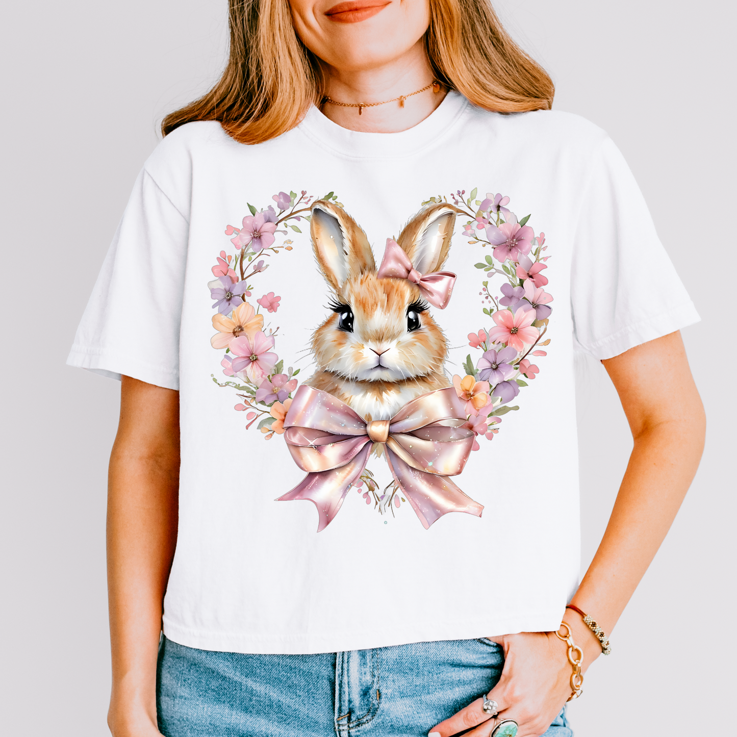Cute Floral Easter Bunny DTF Transfer