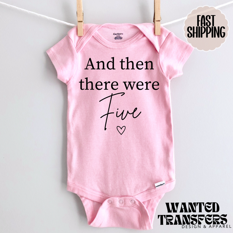 And Then There were Five Pregnancy Announcement Onesie®, New Baby Bodysuit, Reveal Pregnancy Announcement, Cute, Trendy 5th Baby Bodysuit