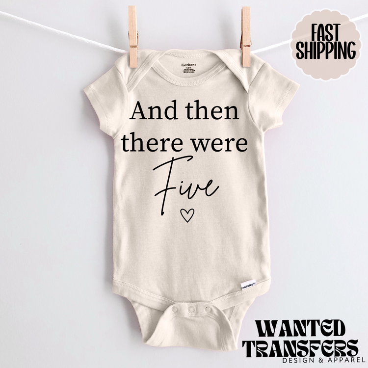 And Then There were Five Pregnancy Announcement Onesie®, New Baby Bodysuit, Reveal Pregnancy Announcement, Cute, Trendy 5th Baby Bodysuit