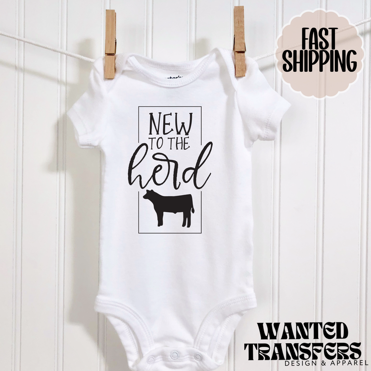 New to the Herd Pregnancy Announcement Onesie®, New Baby Western Bodysuit, Reveal Pregnancy Announcement, Cute, Trendy Bodysuit Cattle Farmer
