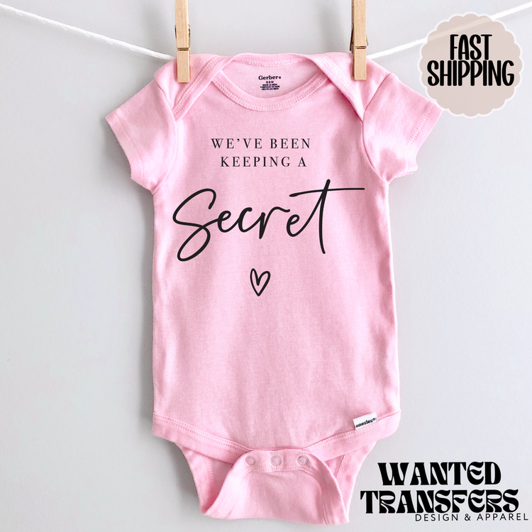 We've Been Keeping a Secret Pregnancy Announcement Onesie®, New Baby Bodysuit, Reveal Pregnancy Announcement, Cute, Trendy Bodysuit