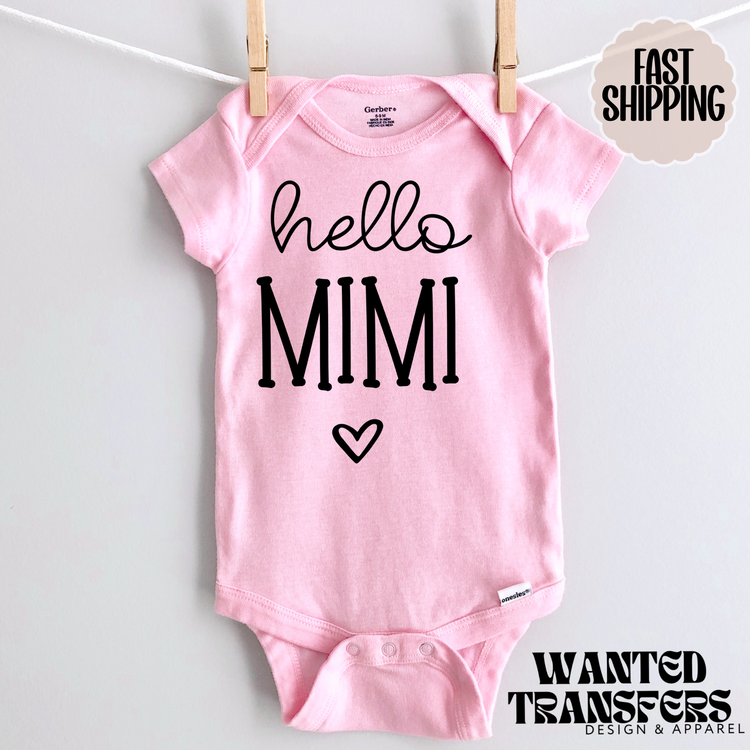 Hello Mimi Pregnancy Announcement Onesie®, Grandparents Baby Bodysuit, Reveal Pregnancy Announcement, Cute, Trendy Mimi Bodysuit