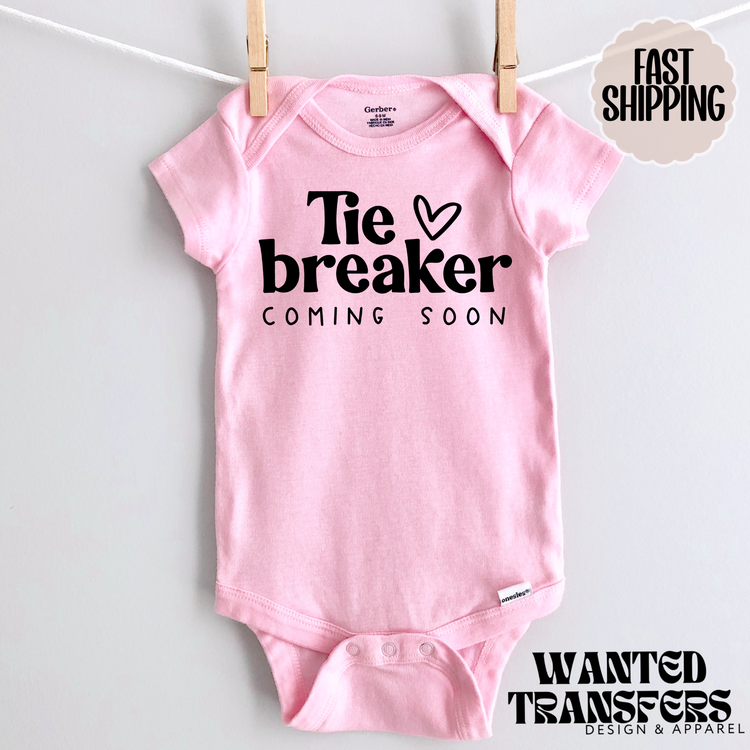 Tie Breaker Coming Soon Pregnancy Announcement Onesie®, New Baby Bodysuit, Reveal Pregnancy Announcement, Cute, Trendy Bodysuit