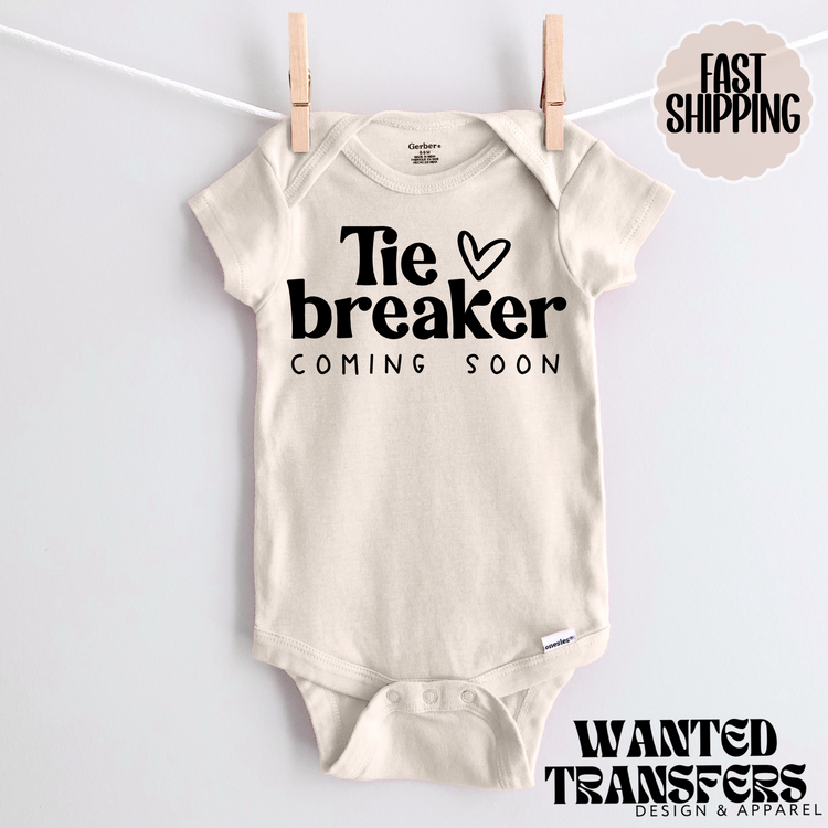 Tie Breaker Coming Soon Pregnancy Announcement Onesie®, New Baby Bodysuit, Reveal Pregnancy Announcement, Cute, Trendy Bodysuit