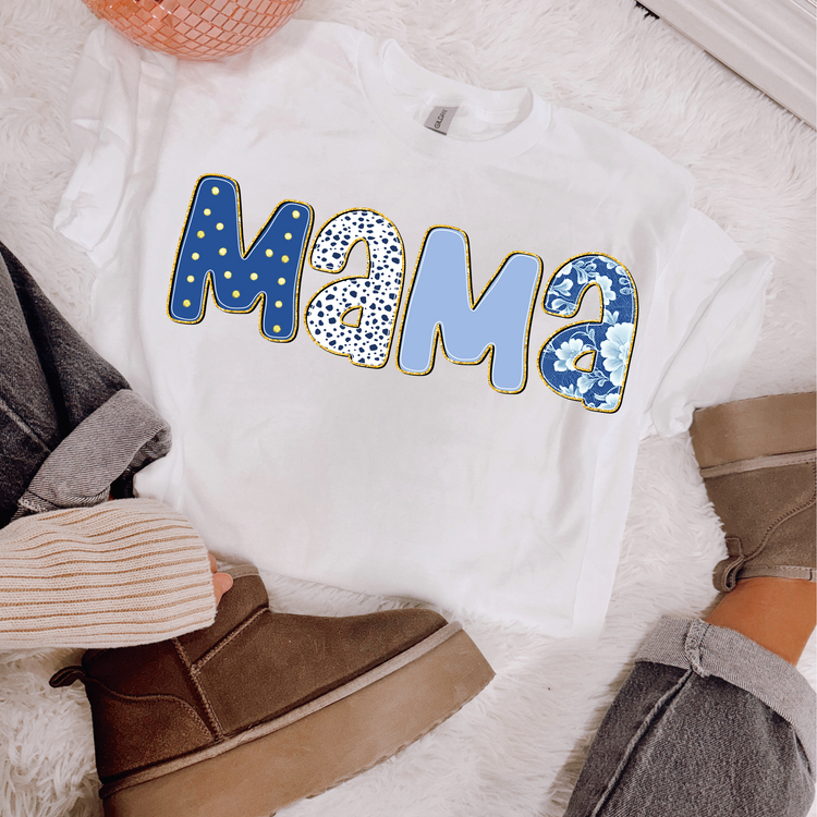 Blue Toile Glitter Mama PNG Digital Download