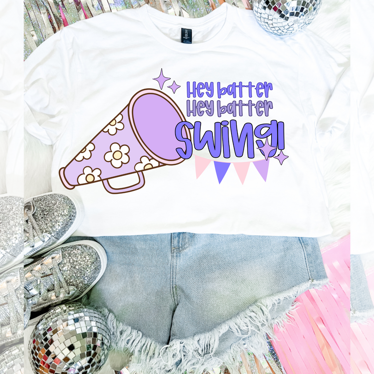 Hey Batter Batter Swing Preppy Baseball DTF Transfer