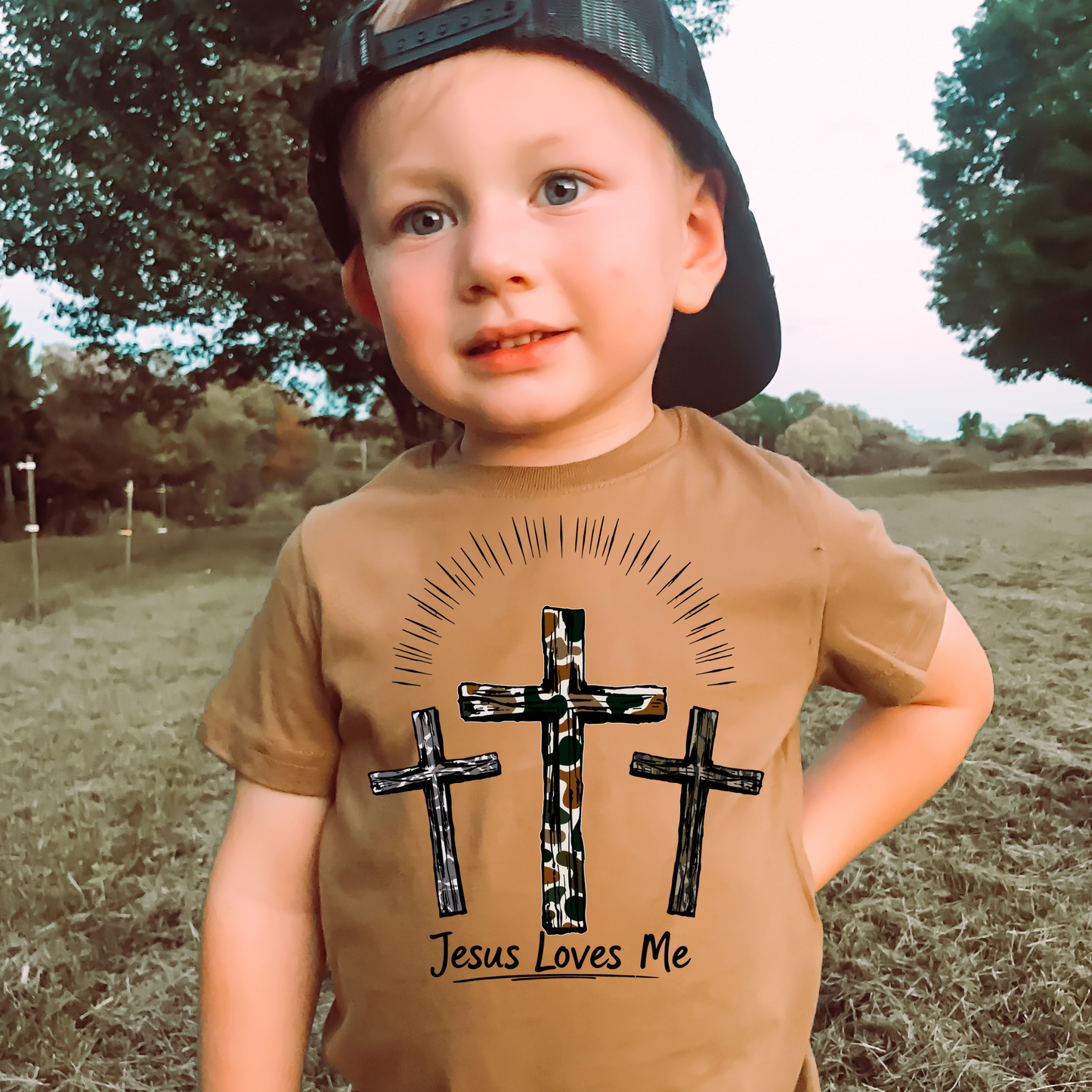 Jesus Loves Me Camo Font DTF Transfer