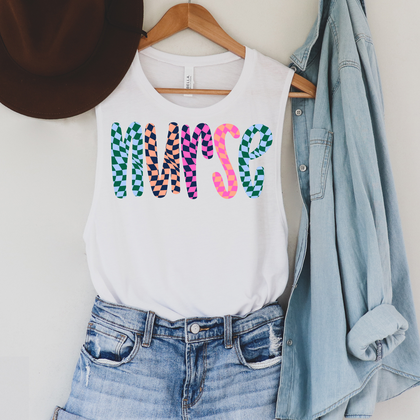 Neon Checkered Nurse DTF Transfer