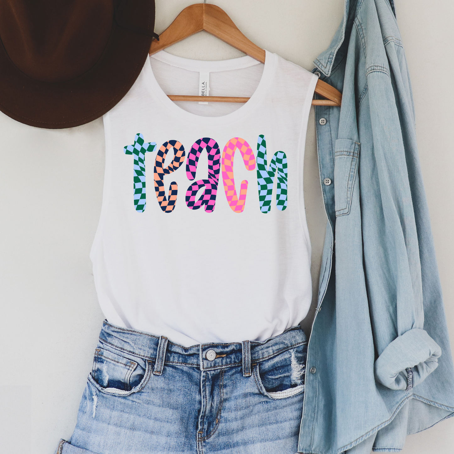 Neon Checkered Teach DTF Transfer