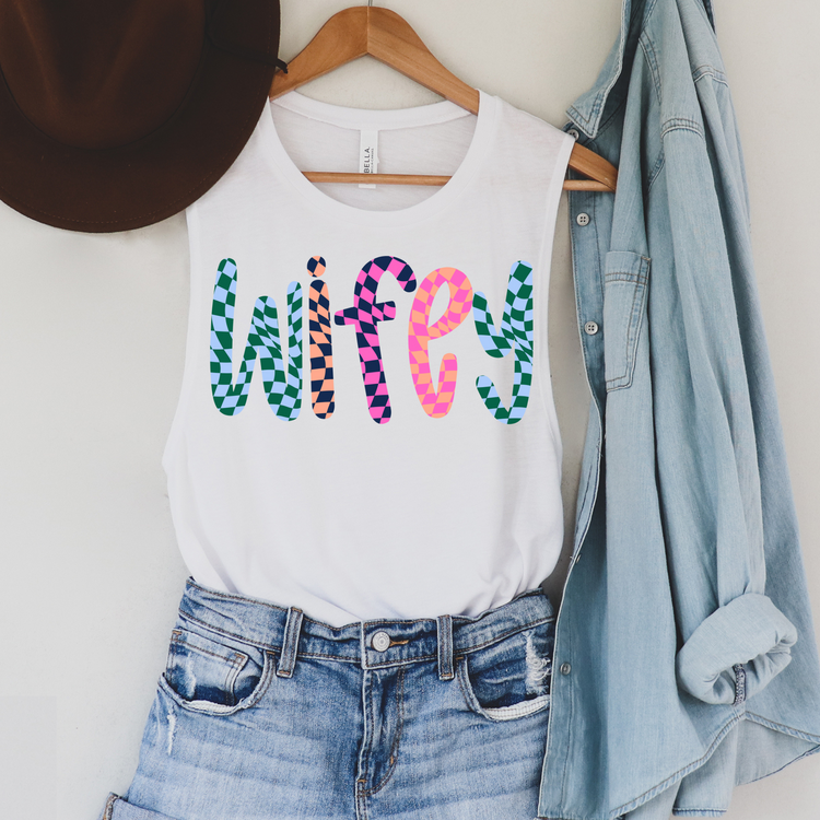 Neon Checkered Wifey DTF Transfer