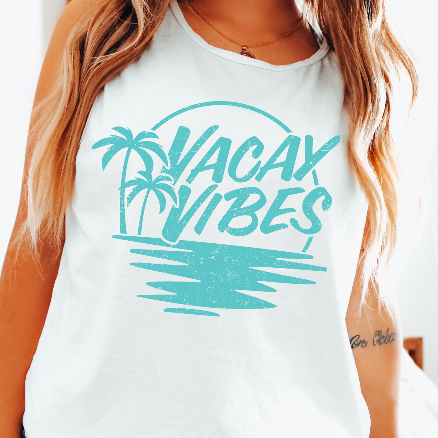 Vacay Vibes Summer Teal Palm Trees DTF Transfer