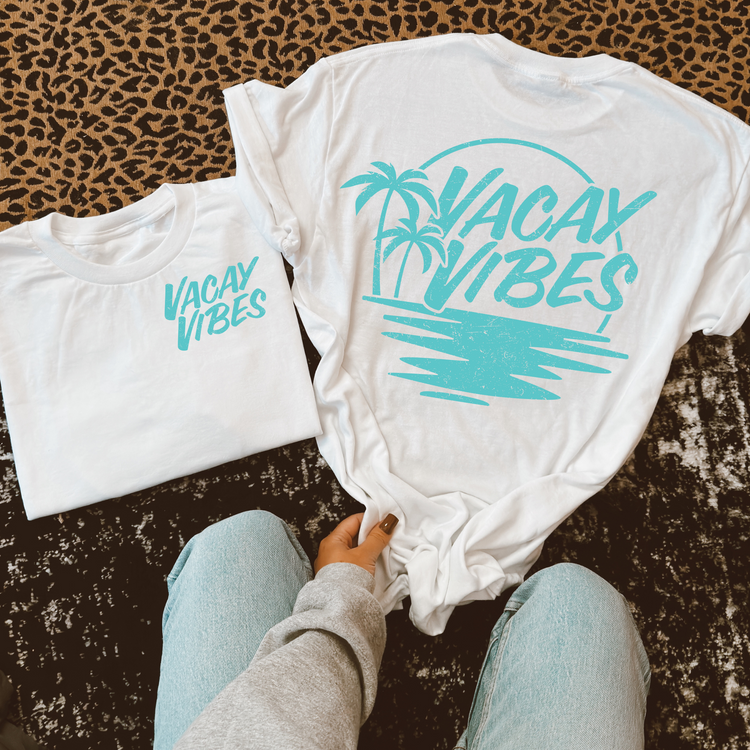 Vacay Vibes Summer Teal front Pocket + Back DTF Transfer