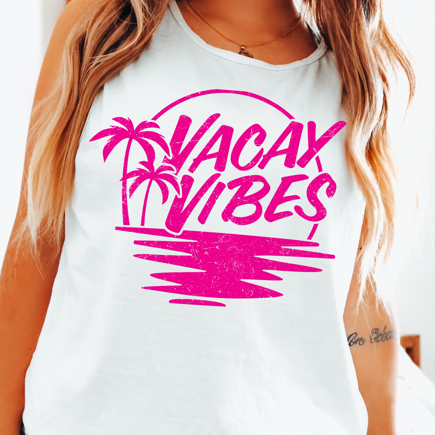 Vacay Vibes Summer Hot Pink Palms DTF Transfer