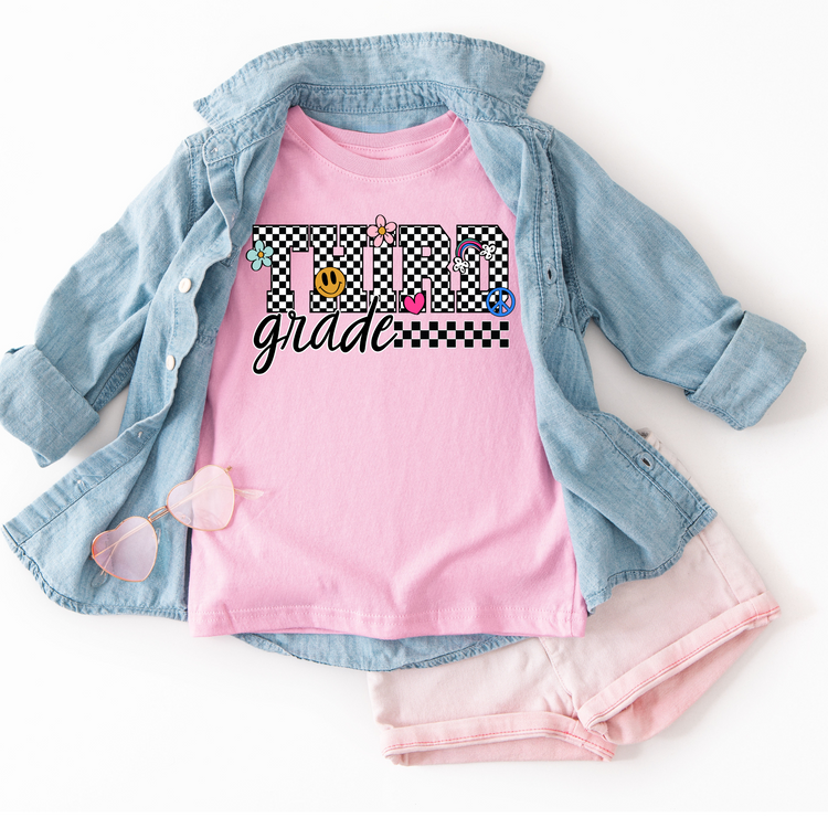 Retro Checkered Third Grade Back to School DTF Transfer