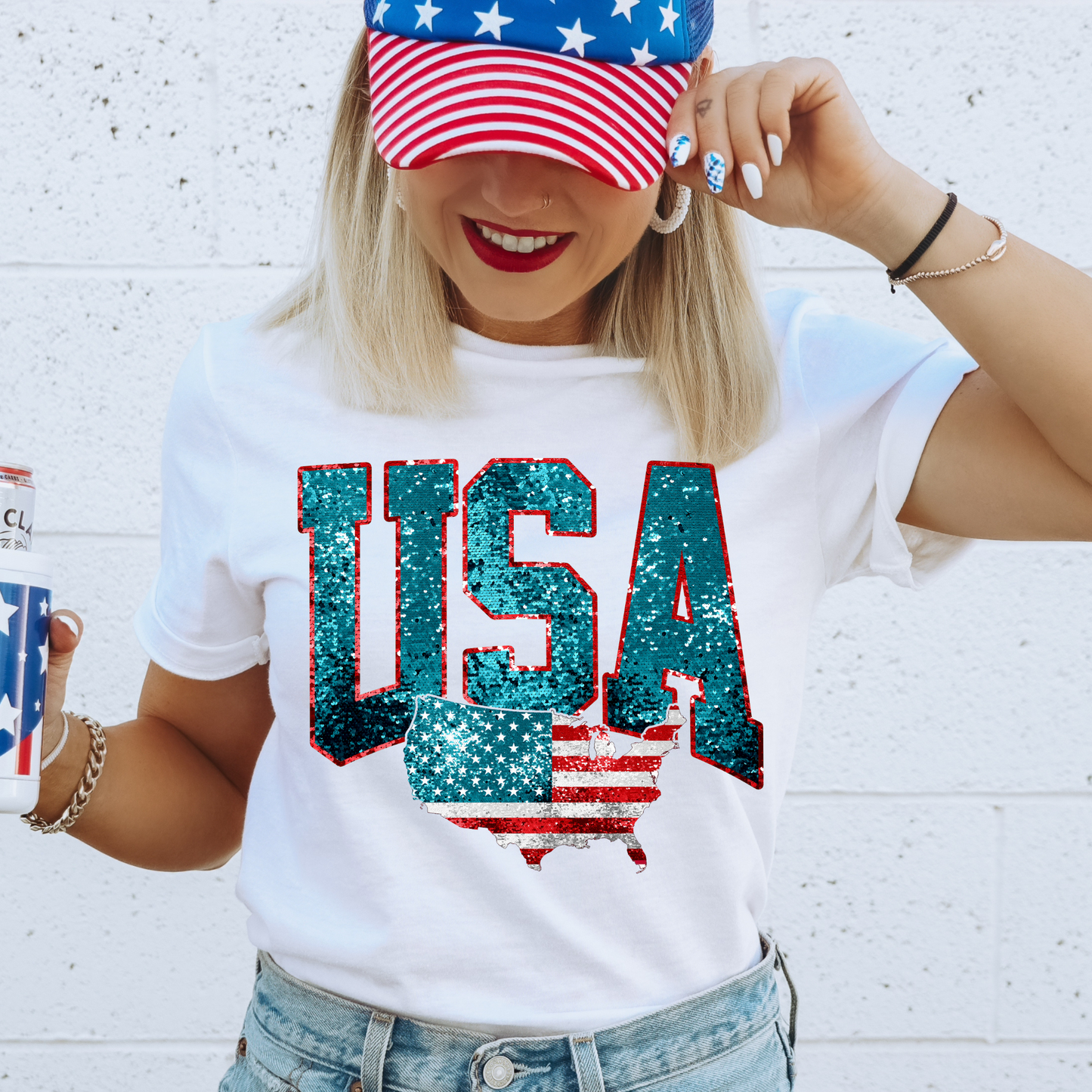 USA Faux Sequin 4th of July DTF Transfer