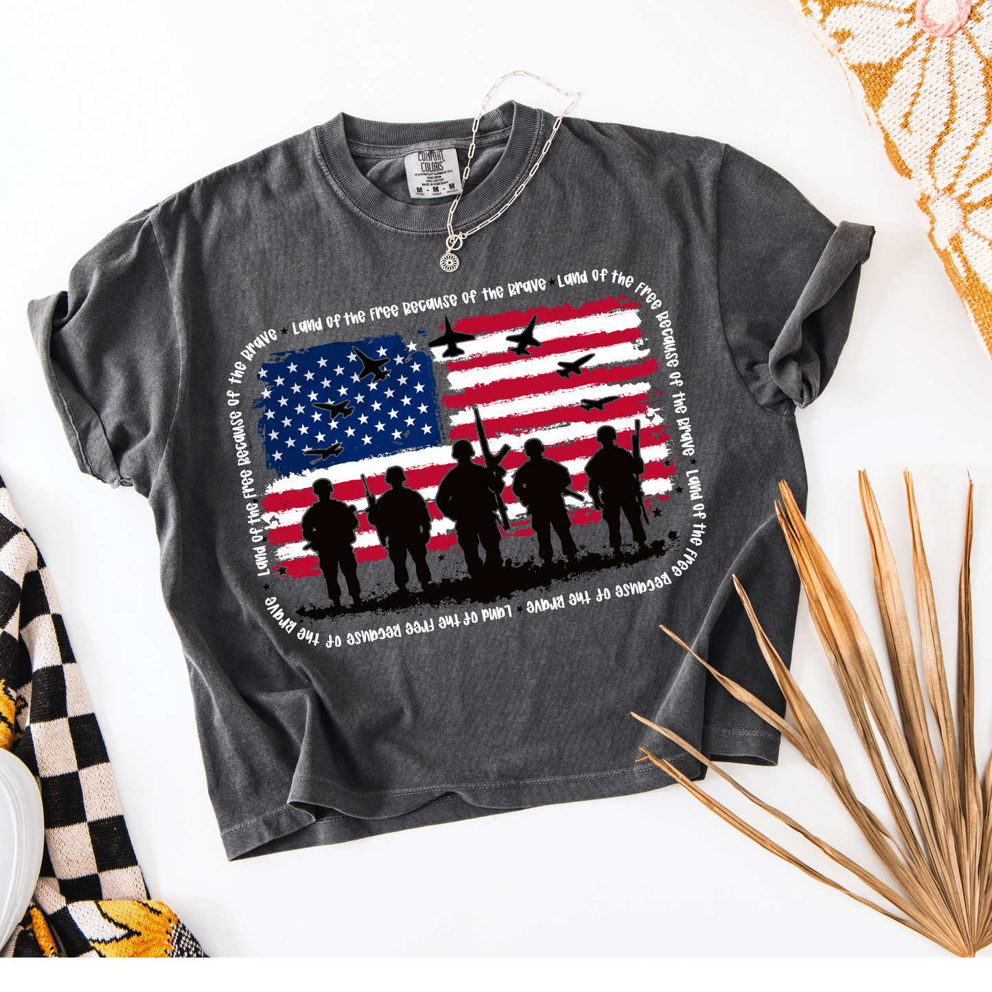 Veterans Land of the Free White Font 4th of July DTF Transfer