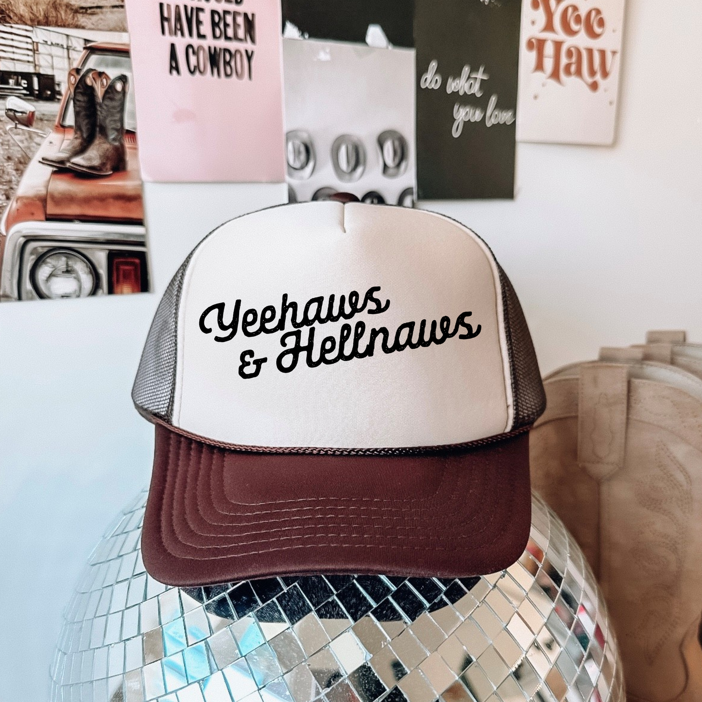 Yeehaws & Hellnaws Trucker Hat Single Color Screen Print Transfer