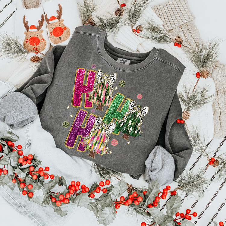 Ho Ho Ho Faux Sequin Clear Film Screen Print Transfer