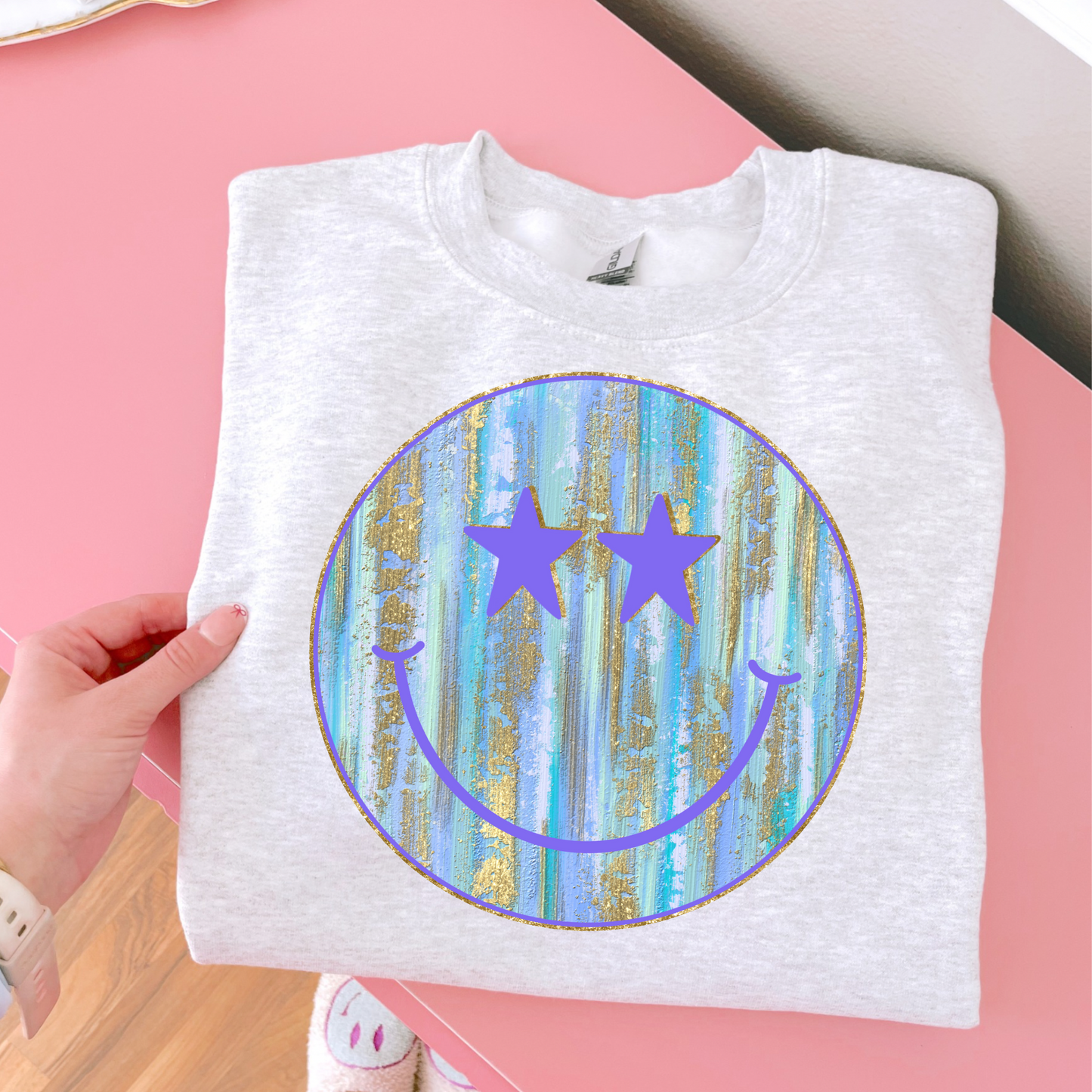 Trendy Purple & Gold Glitter Happiness DTF Transfer