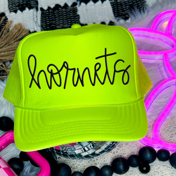 Hornets School Spirit Hat Puff Screen Print Transfer