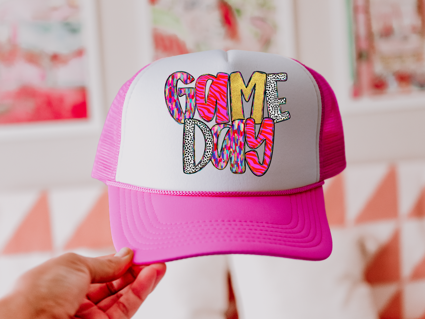 Neon Game Day Trucker Hat/Oversized Pocket Clear Film Screen Print Transfer