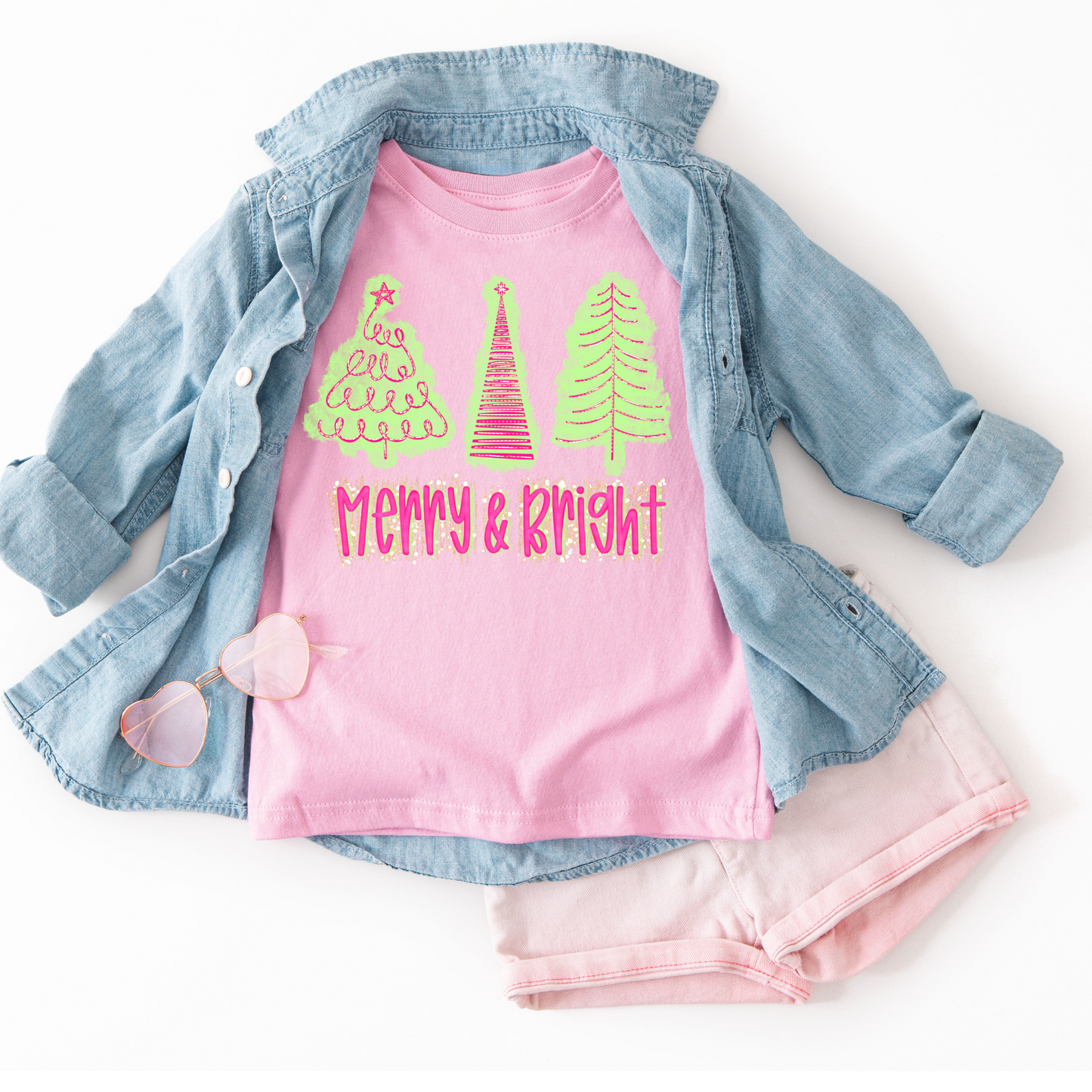 Merry & Bright Neon Christmas Toddler/Youth Clear Film Screen Print Transfer