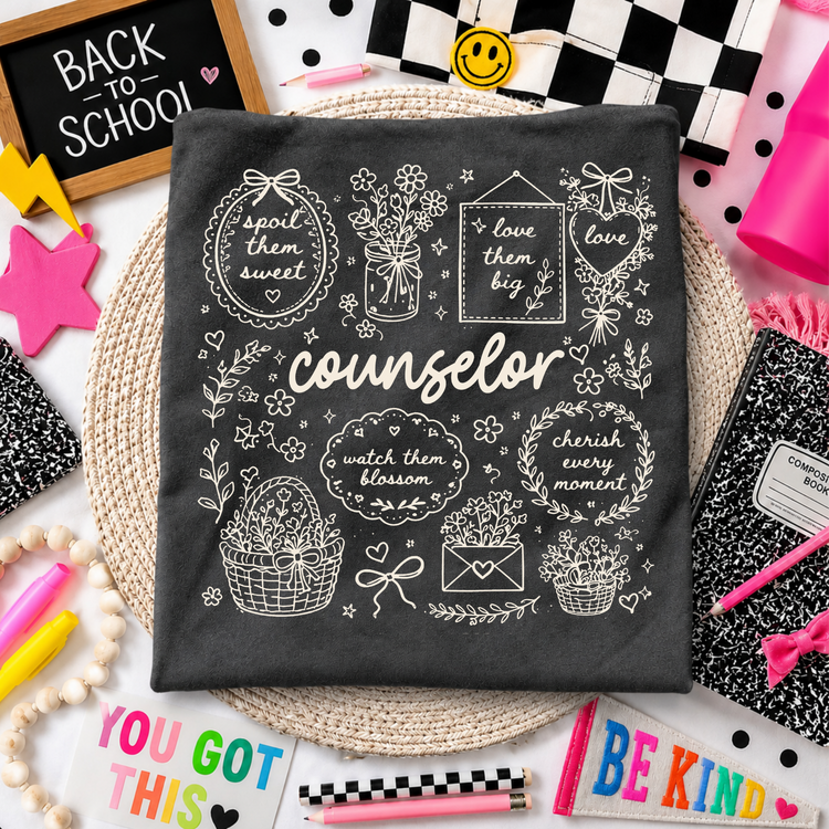 Counselor White Whimsical Doodles DTF Transfer