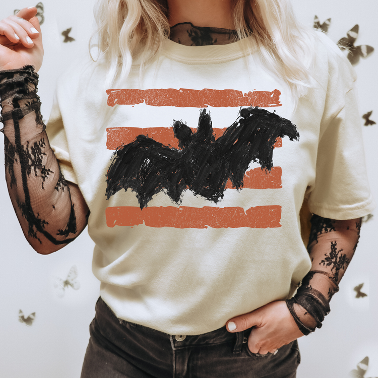 Orange Striped Bat Halloween DTF Transfer