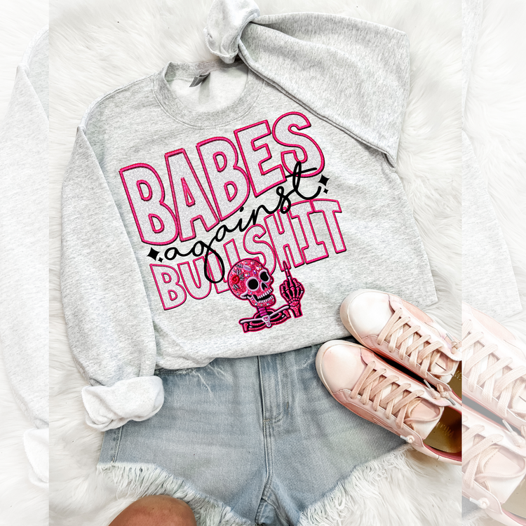 Babes Against Bullshit Pink Faux Embroidery DTF Transfer