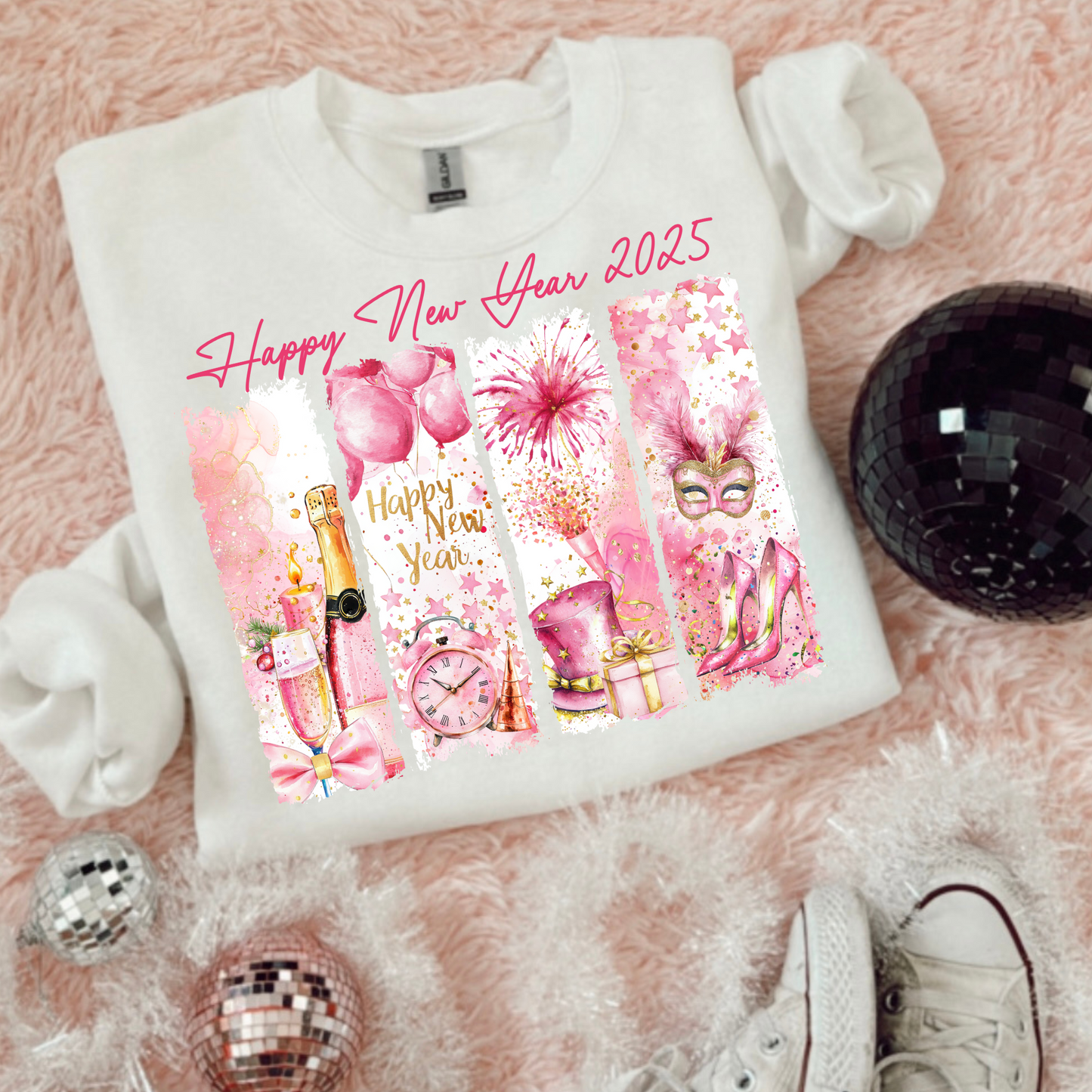 Pink 2025 New Years Preppy Print DTF Transfer