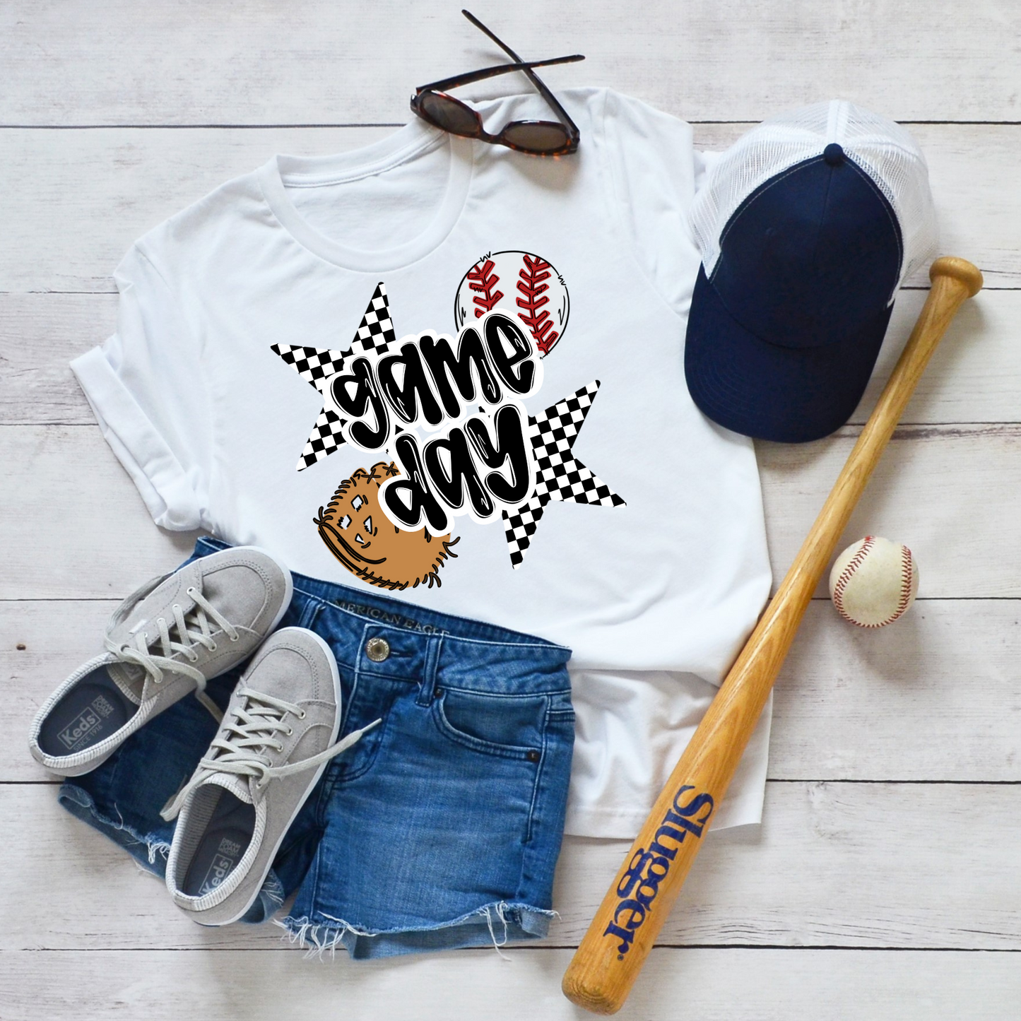 Retro Checkered Game Day Baseball DTF Transfer