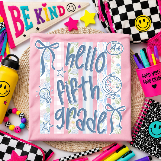 Blue Retro Hello Fifth Grade Back to School DTF Transfer