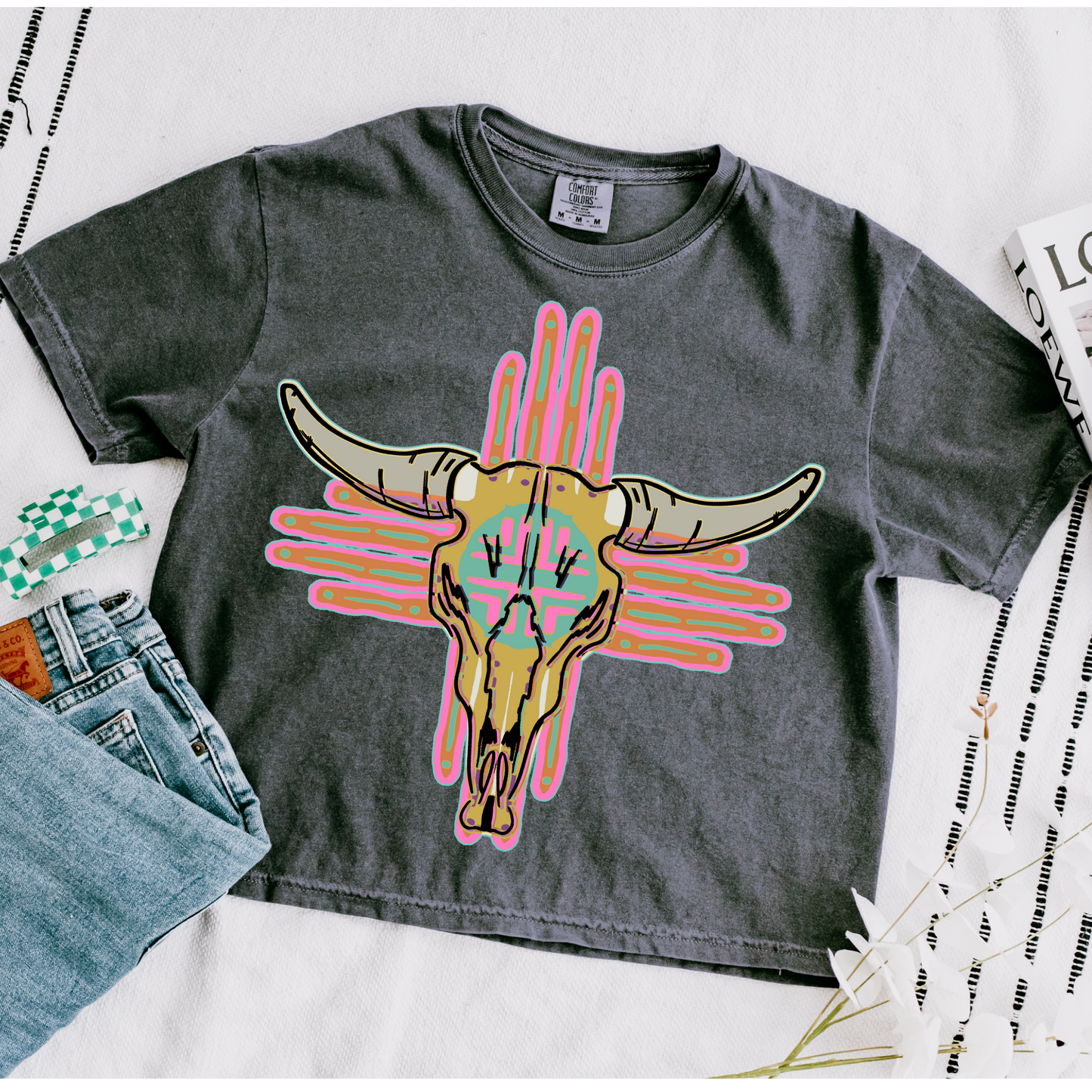 Aztec Pink Cowskull Western DTF Transfer