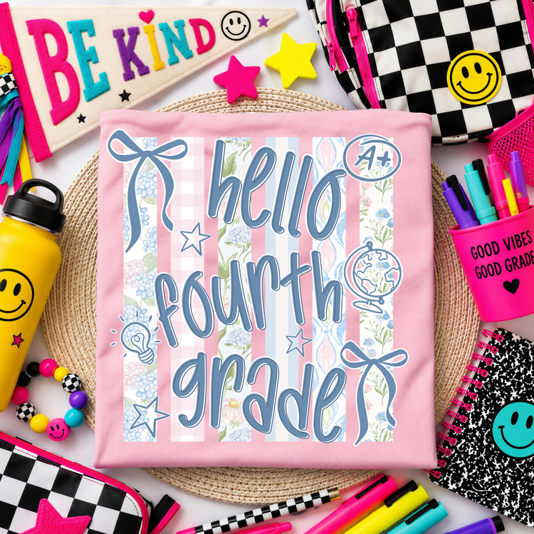 Blue Retro Hello Fourth Grade Back to School DTF Transfer